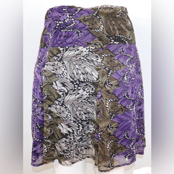NWT ALICE BIZOUS Purple Printed Floral Fit & Flare Chiffon Skirt Sz 12 $50 - Picture 2 of 4